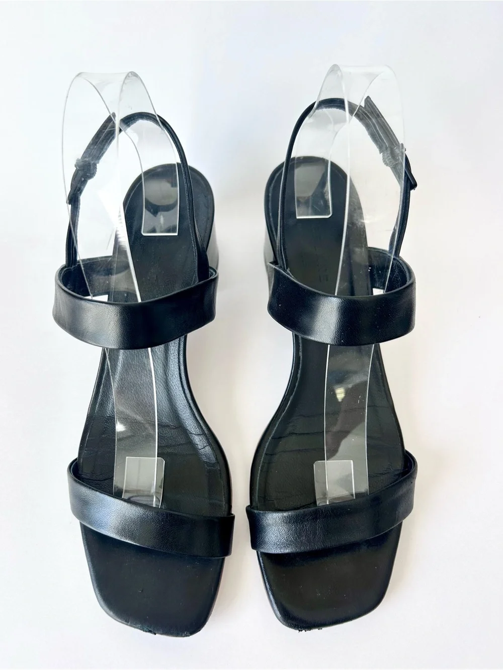 Everlane Double Strap Block Heel Square Toe Sandals in Black Leather Size 8.5 - Picture 6 of 10